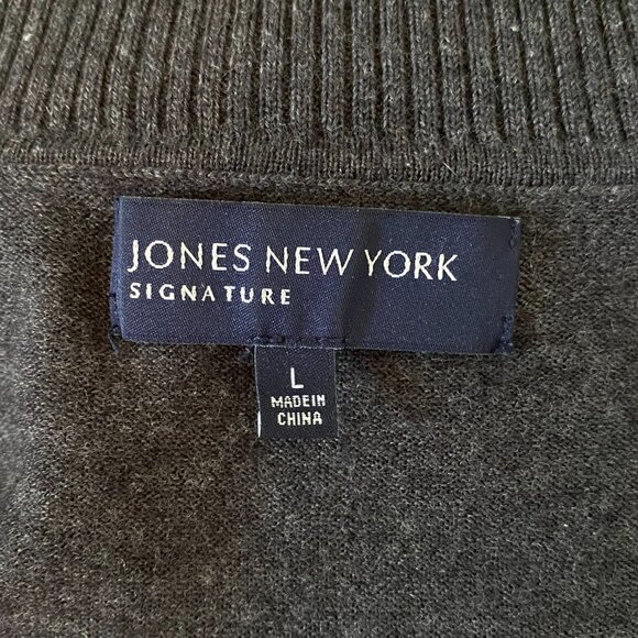 Jones New York 100% Merino Wool Charcoal Grey Turtleneck Sweater Thin Knit - Picture 6 of 12